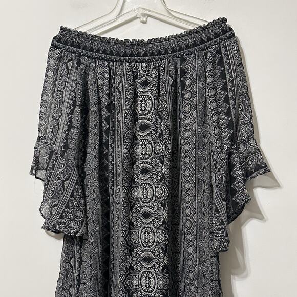 City Triangles Off Shoulder Mini Dress L Flutter Sleeve Y2K Boho Festival Party - Picture 9 of 11